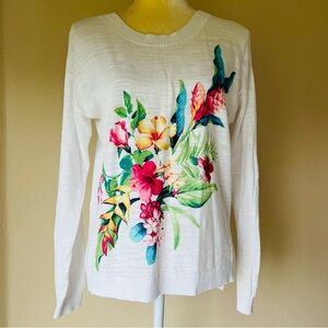 Tommy Bahama White Floral Long Sleeve Sweater